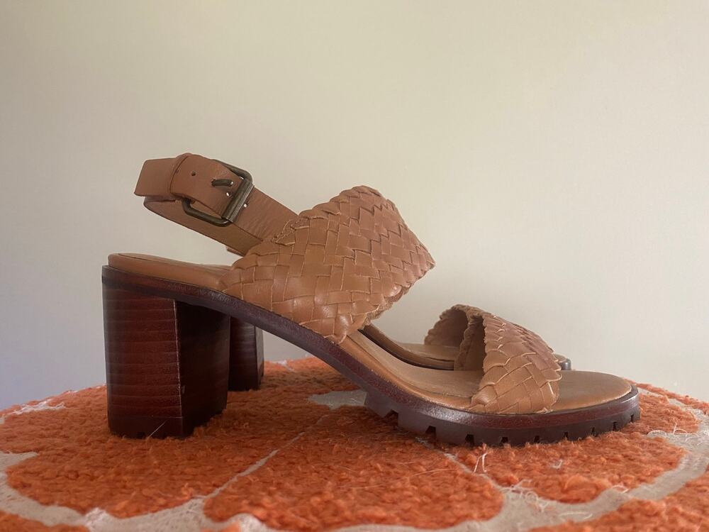 Madewell braided leather Kiera sandals lug sole heel brown tan slingback 6.5